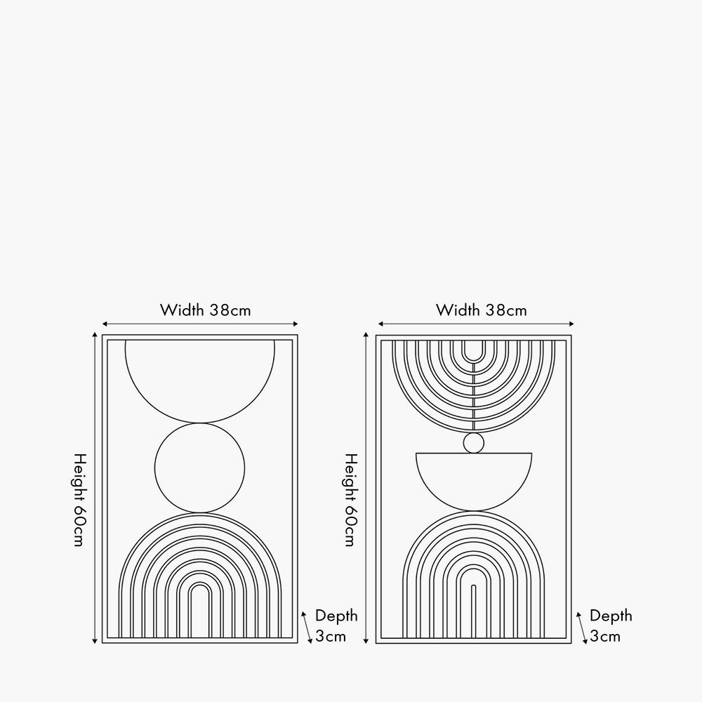 Set of 2 Mirrored Black and Gold Metal Wall Art