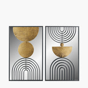 Set of 2 Mirrored Black and Gold Metal Wall Art