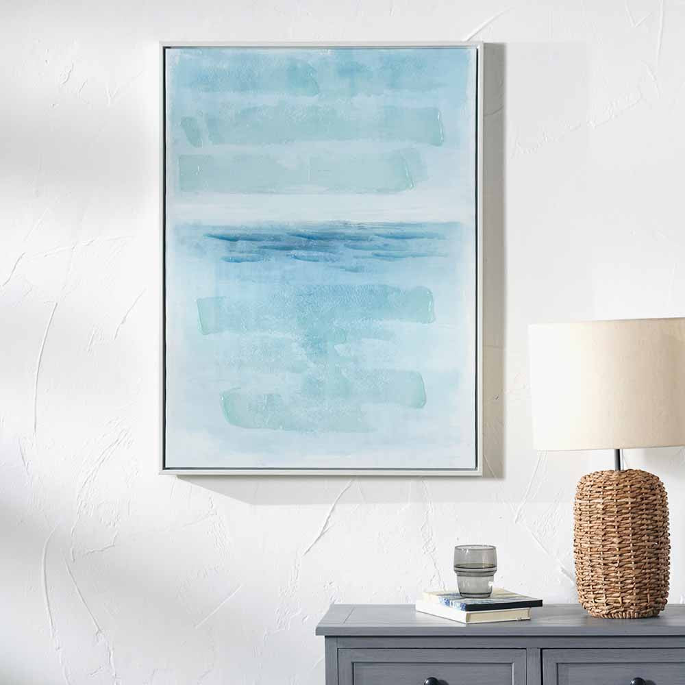 Blues Abstract Canvas with White Frame – Modern Blue Wall Art for Contemporary Interiors