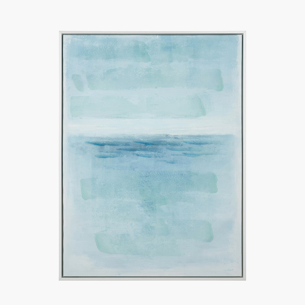 Blues Abstract Canvas with White Frame – Modern Blue Wall Art for Contemporary Interiors