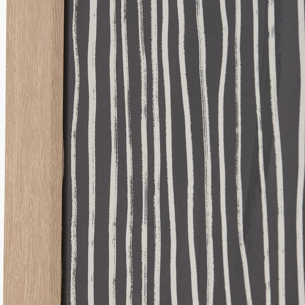 Black and Cream Abstract Canvas with Natural Frame