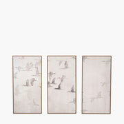 Set of 3 Natural and White Birds Canvases with Natural Frames