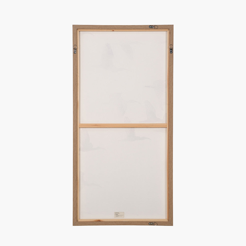 Set of 3 Natural and White Birds Canvases with Natural Frames