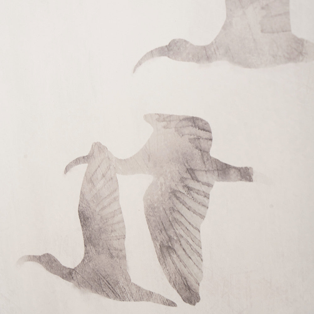 Set of 3 Natural and White Birds Canvases with Natural Frames