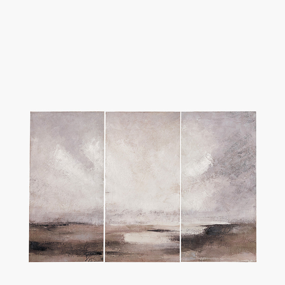 Set of 3 Grey and Neutrals Abstract Landscape Canvases