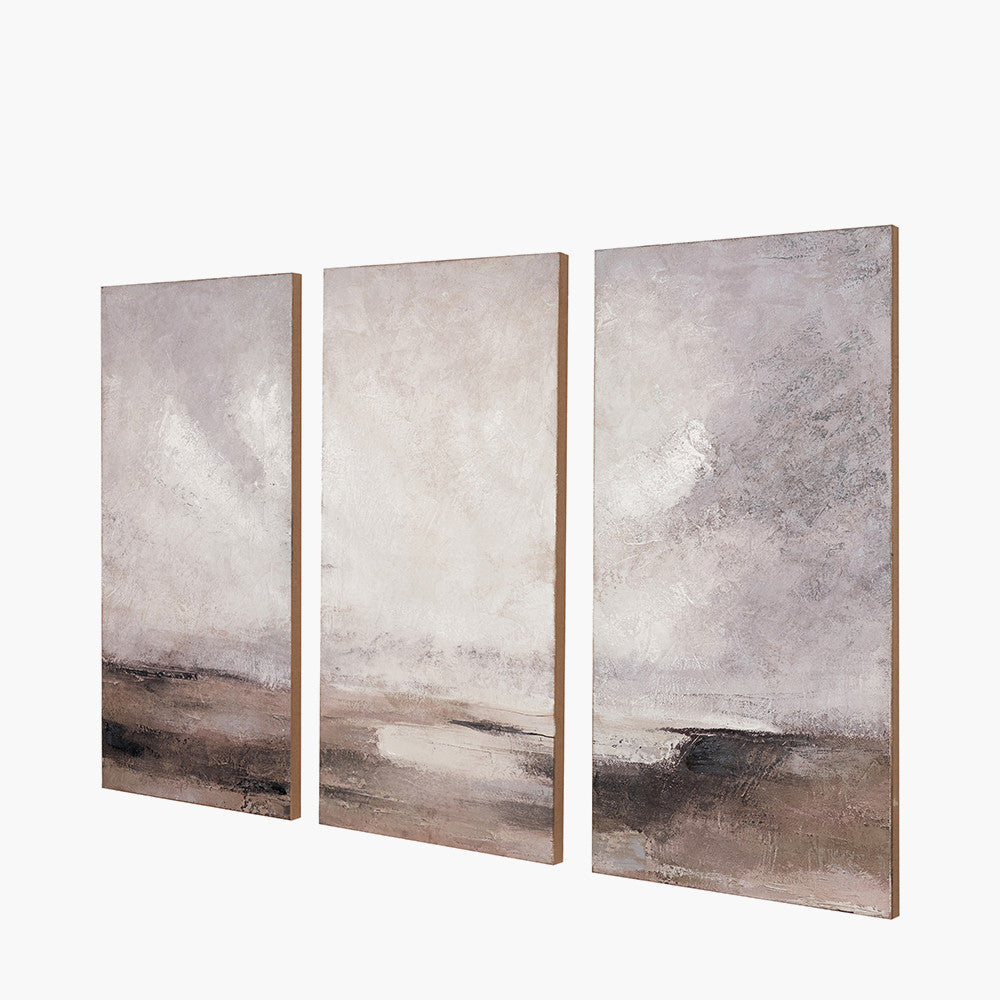 Set of 3 Grey and Neutrals Abstract Landscape Canvases