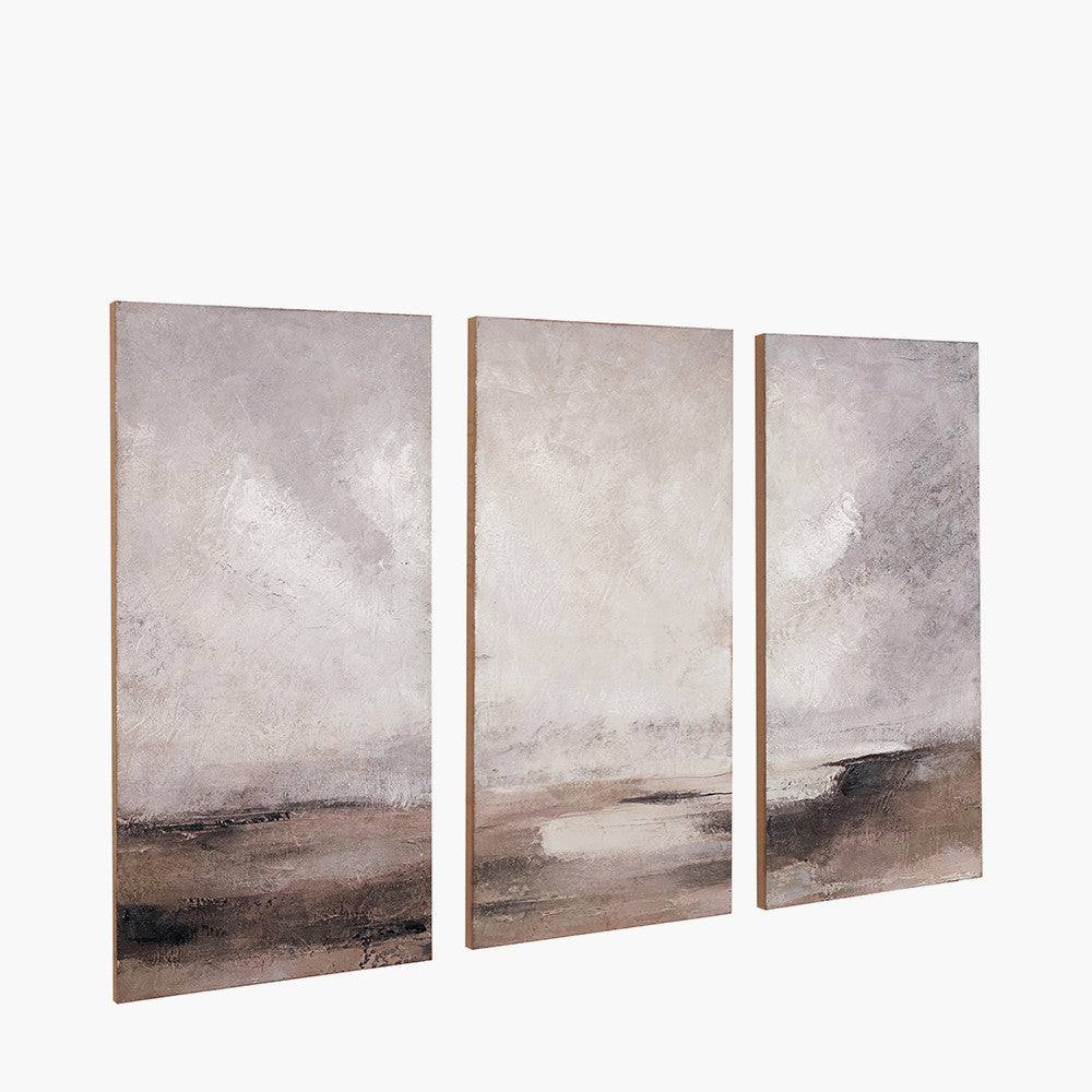 Set of 3 Grey and Neutrals Abstract Landscape Canvases