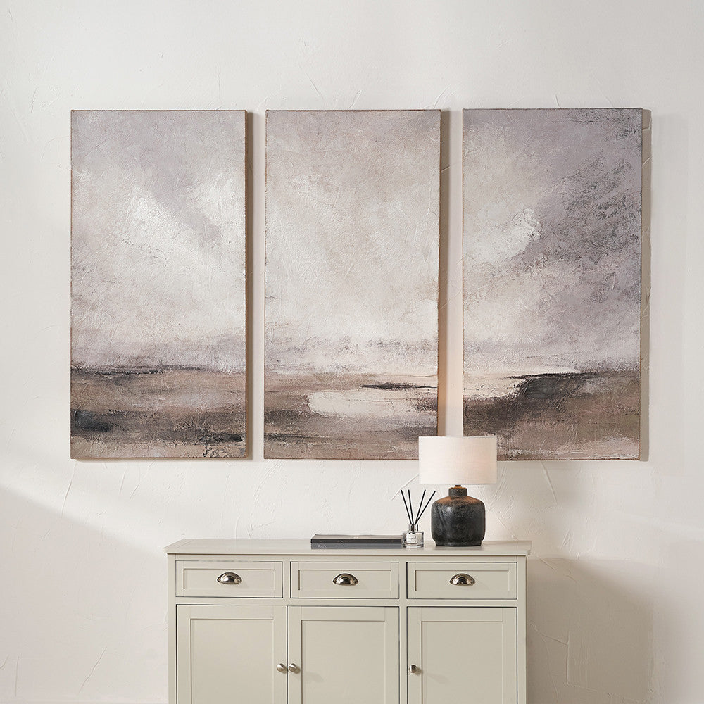 Set of 3 Grey and Neutrals Abstract Landscape Canvases